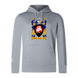 Introducing the Bullard Rugby Club Lightweight Hoodie by Canterbury, crafted by WRS Canterbury. This stylish grey hoodie showcases the club's crest complete with a knight's helmet, blue and yellow accents, and a distinctive central red shield featuring a white horse design. Made from comfortable polyester, the hoodie is finished with an embroidered CCC logo for added flair.