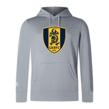 The Gotham Knights Club Lightweight Hoodie by Canterbury from WRS Canterbury is a stylish and functional option, featuring a gray hooded sweatshirt with the GKRFC NYC logo, which displays a dragon on a shield background. Equipped with a convenient kangaroo pocket, it perfectly balances style and utility.