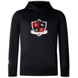 The WRS Canterbury Southern Pines Youth Rugby Club Lightweight Hoodie is black, featuring a shield design on the front, adjustable drawstrings, and a comfy polyester hood—ideal for fans.