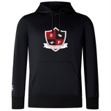 The WRS Canterbury Southern Pines Youth Rugby Club Lightweight Hoodie is black, featuring a shield design on the front, adjustable drawstrings, and a comfy polyester hood—ideal for fans.