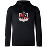 The WRS Canterbury Southern Pines Youth Rugby Club Lightweight Hoodie is black, featuring a shield design on the front, adjustable drawstrings, and a comfy polyester hood—ideal for fans.