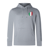 The EMB Canterbury Italy Shield Club Lightweight Hoodie in gray features a front pocket, drawstrings, and a chest patch. Just in and perfect for elevating your casual style.