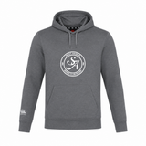 The Saint Anselm College Club Rugby Club Lightweight Hoodie by WRS Canterbury features a gray design, front kangaroo pocket, drawstrings, and a white circular "Saint Anselm Men's Club Rugby" logo on the chest. Stylish and comfortable custom clubwear.