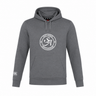 The Saint Anselm College Club Rugby Club Lightweight Hoodie by WRS Canterbury features a gray design, front kangaroo pocket, drawstrings, and a white circular "Saint Anselm Men's Club Rugby" logo on the chest. Stylish and comfortable custom clubwear.