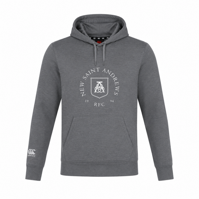 The New Saint Andrews College Club Lightweight Hoodie by Canterbury is a grey lightweight hoodie with a front pocket, showcasing “New Saint Andrews RFC 1994” and the Canterbury Club logo printed in white on the front. This custom-made hooded sweatshirt from WRS Canterbury delivers both comfort and style.