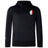 Just In: The Italy Shield Club Lightweight Hoodie by EMB Canterbury is a black hoodie with a front pocket and a small chest emblem showcasing the vibrant colors of the Italian flag.