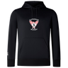 The Superior Rugby Club Lightweight Hoodie by WRS Canterbury features a black design, kangaroo pocket, drawstring hood, chest "Superior Rugby" logo with wings and an “S,” plus a small white logo on the left sleeve inspired by classic Canterbury style.