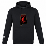 Aging Alabama Rugby Players Club Lightweight Hoodie by WRS Canterbury featuring a graphic of the state of Alabama with a red devil figure and the text “HARD” above it, and a Canterbury logo on the right sleeve.