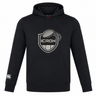 Lightweight black ICRON Club Lightweight Hoodie by Canterbury featuring a drawstring hood, kangaroo pocket, and a chest graphic of a rugby ball above “ICRON” inside a shield emblem.