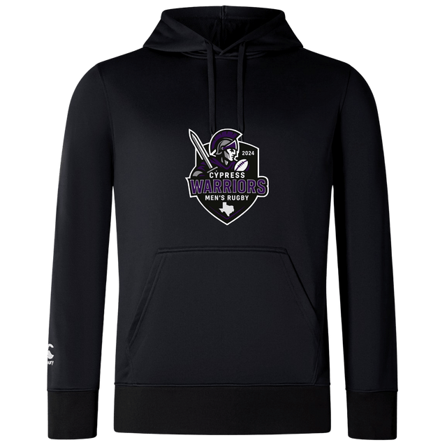 The Cypress Warriors Men's Rugby Club Lightweight Hoodie by WRS Canterbury features the 2024 logo with a warrior helmet and sword design custom made on the chest.