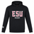 The East Stroudsburg University Club Lightweight Hoodie by Canterbury (WRS Canterbury) is a black hoodie featuring "ESU RUGBY" in bold white and red on the front and a custom Canterbury Club logo on the left sleeve.