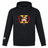 Introducing the Potomac Exiles Rugby Club Club Lightweight Hoodie by Canterbury. Crafted from black polyester, this stylish hoodie features a bold "X" on the chest with Maryland and DC flag elements, laurel leaves, and "2014," while the left sleeve is accented with the Canterbury Club logo. Made by WRS Canterbury, this lightweight hoodie perfectly blends comfort and team spirit for every fan.