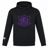 Black Western Carolina University Club Lightweight Hoodie by Canterbury featuring a purple rugby crest on the chest and a white logo on the right sleeve.