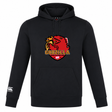 The Godzilla Rugby Football Club Club Lightweight Hoodie by Canterbury from WRS Canterbury is a black lightweight hoodie crafted from soft polyester. It features a “Godzilla Rugby Football Club” crest with a red and yellow Godzilla graphic on the chest and a white Canterbury Club logo on the left sleeve, perfectly blending comfort with bold style.