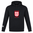 Lightweight, custom-made black Legion Academy Club Lightweight Hoodie by Canterbury, featuring a front kangaroo pocket and a red “LEGION SD ACADEMY” emblem on the chest.