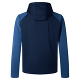 A back view of the comfortable and versatile Canterbury Elite Training Hoodie, showcasing navy blue long sleeves and a combination of dark and lighter blue premium fabric panels.