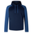 Introducing the Canterbury Elite Training Hoodie by Canterbury: a navy blue hooded sweatshirt with long sleeves and a front kangaroo pocket. This comfortable and versatile piece features premium fabrics, complete with blue accents on the shoulders and drawstrings, making it perfect for any activity.