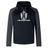 The Highlanders Rugby NC Elite Training Hoody by WRS Canterbury features a sleek black and grey design with "Highlanders Rugby" text and a distinctive logo of a sword and shield on the front, all crafted from lower impact materials for enhanced performance and comfort.