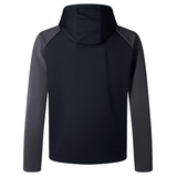 The Canterbury Elite Training Hoodie, featuring a sleek black design with dark grey sleeves, is crafted from premium fabrics for a comfortable and versatile wear, shown here from the back.
