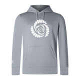 The Missoula All-Maggots Club Lightweight Hoodie by WRS Canterbury features a light gray design with a white spiral shell graphic on the chest, a drawstring hood, and a front kangaroo pocket. This lightweight hoodie combines comfort and style for any casual occasion.