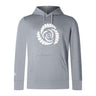 The Missoula All-Maggots Club Lightweight Hoodie by WRS Canterbury features a light gray design with a white spiral shell graphic on the chest, a drawstring hood, and a front kangaroo pocket. This lightweight hoodie combines comfort and style for any casual occasion.