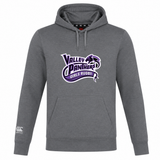 Introducing the Valley Panthers Girls Rugby Club Lightweight Hoodie by Canterbury—a gray, lightweight hoodie from WRS Canterbury. This stylish and comfortable hoodie features a custom “Valley Panthers Girls Rugby” logo in purple and white on the chest, along with the iconic Canterbury logo on the left sleeve. Perfect for both fans and players!.