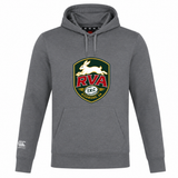 The RVA T.R.C. Club Lightweight Hoodie by Canterbury from WRS Canterbury features a gray, lightweight design with a prominent “RVA T.R.C. Richmond, VA” logo and white rabbit on the chest, along with a small Canterbury Club logo on the sleeve. Custom made for comfort and style, this sweatshirt is perfect for everyday wear.