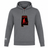 A grey Aging Alabama Rugby Players Club Lightweight Hoodie by Canterbury featuring a graphic of the state of Alabama containing a red devil with a scythe and the text “HARD” above it.