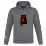A grey Aging Alabama Rugby Players Club Lightweight Hoodie by Canterbury featuring a graphic of the state of Alabama containing a red devil with a scythe and the text “HARD” above it.