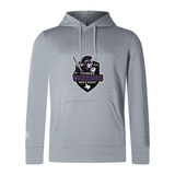 The Cypress Warriors Men's Rugby Club Lightweight Hoodie by WRS Canterbury features a light gray design with the 2024 warrior helmet logo on the chest and a small "C" on the left sleeve, custom made for Canterbury fans.