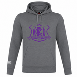 Grey Western Carolina University Club Lightweight Hoodie by Canterbury featuring a purple “Western Carolina Rugby 1990” logo on the chest and a small logo on the right cuff.