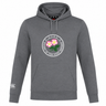 Introducing the Society of Iowa Rugby Referees Club Lightweight Hoodie by Canterbury—a gray, lightweight sweatshirt from WRS Canterbury. Featuring a circular “Society of Iowa Rugby Referees” logo with pink flowers on the chest and a white Canterbury Club logo on the left sleeve, this custom-made hoodie expertly combines comfort and style for rugby enthusiasts.