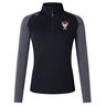The Superior Rugby Club Women's Elite First Layer by EMB Canterbury is a black and gray long-sleeve quarter-zip pullover with VapoDri tech, featuring the "Superior Rugby" logo on the left chest and a small logo on the right shoulder.