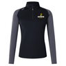 The Chicago Riot Women's Elite First Layer by EMB Canterbury is a black and gray long-sleeve quarter-zip pullover with a left-chest logo and VapoDri technology for advanced moisture wicking.