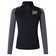 The Valley Panthers Girls Rugby Women’s Elite First Layer by Canterbury, from EMB Canterbury, is a long-sleeve black and gray quarter-zip sports top featuring the “Valley Panthers” logo on the left chest and a small white EMB Canterbury logo on the right shoulder. Designed for women as an elite first layer, this top incorporates VapoDri technology for advanced moisture wicking to keep you dry and comfortable during any activity.