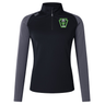 Black and grey EMB Canterbury Rock Rugby Women’s Elite First Layer long-sleeve quarter-zip athletic shirt featuring a Rock Rugby Lions logo on the chest.