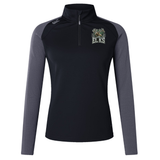 Introducing the Lewis County Elks Women’s Elite First Layer by Canterbury—a black and gray long-sleeve quarter-zip pullover featuring the “ELKS” logo and antlers graphic on the left chest. Made by EMB Canterbury with advanced VapoDri technology, this top ensures superior moisture wicking to keep you comfortable and dry all day.