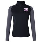 Black and gray long-sleeve quarter-zip Western Carolina University Women’s Elite First Layer by Canterbury featuring a rugby emblem on the chest.