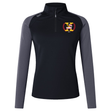 Potomac Exiles Rugby Club Women's Elite First Layer by Canterbury: This long-sleeve black and gray athletic pullover from EMB Canterbury features a quarter-zip collar and an embroidered crest with a stylized "H" and the year 2014 on the left chest. Designed as a performance training base layer, it incorporates VapoDri technology to keep you cool and comfortable throughout every workout.