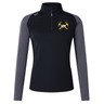 Black and grey Mother Lode Women’s Elite First Layer by Canterbury training top with a quarter-zip, long sleeves, and a Mother Lode Rugby logo on the chest.