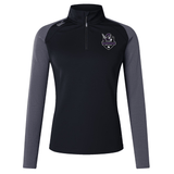 The Cypress Warriors Men's Rugby Women's Elite First Layer by EMB Canterbury is a black and gray long-sleeve pullover with vapoDri tech, a quarter zip, logo on the left chest, and small emblem on the right shoulder.
