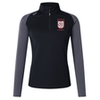 Black and grey long-sleeved Legion Academy Women’s Elite First Layer by Canterbury featuring moisture-wicking VapoDri technology and a Legion Academy logo on the chest.