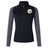 Here is a rewrite of the sentence using the provided product data: The Society of Iowa Rugby Referees Women’s Elite First Layer by EMB Canterbury is a long-sleeve black and gray zip-up athletic top designed specifically for women, featuring advanced VapoDri moisture-wicking technology. It is finished with a round floral logo on the left chest and a small EMB Canterbury logo on the right shoulder.