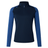 The Women's Canterbury Elite First Layer sports top has long sleeves, navy and blue tones, a quarter zip, and a subtle shoulder logo. Made with VapoDri technology, it ensures comfort during intense workouts.
