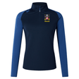 The CenCal Youth Bullard Women's Elite First Layer by EMB Canterbury is a navy and blue long-sleeved sports top featuring a quarter zip and crafted with VapoDri technology for optimal performance. It also includes a crest on the chest.