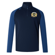 The Old Man Rivah Rugby Women's Elite First Layer by EMB Canterbury is a navy and blue quarter-zip long sleeve sports top with VapoDri technology, an embroidered Old Man Rivah logo on the left chest, and a brand logo on the right shoulder.