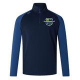 The Kingwood Rugby Women's Elite First Layer by EMB Canterbury is a dark blue quarter-zip pullover with VapoDri moisture-wicking tech and an "EST Kingwood Rugby 2004" crest on the left chest.