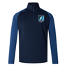 Rewrite: The EMB Canterbury Minneapolis Mayhem Rugby Women’s Elite First Layer by Canterbury is a navy and blue quarter-zip long sleeve athletic jacket, designed specifically for women, featuring advanced VapoDri technology for superior moisture wicking. It showcases a “Minneapolis Mayhem” crest on the left chest and a small Canterbury logo on the right shoulder.