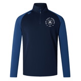 Introducing the New Saint Andrews College Women’s Elite First Layer by Canterbury from EMB Canterbury—a navy blue and royal blue long-sleeve quarter-zip sports top. Featuring the “New Saint Andrews RFC” script and a crest logo on the left chest, this top incorporates moisture-wicking VapoDri technology for enhanced comfort, keeping you dry during intense training sessions. Inspired by the Canterbury Women’s Elite First Layer design, it’s perfect for athletes seeking both performance and style.