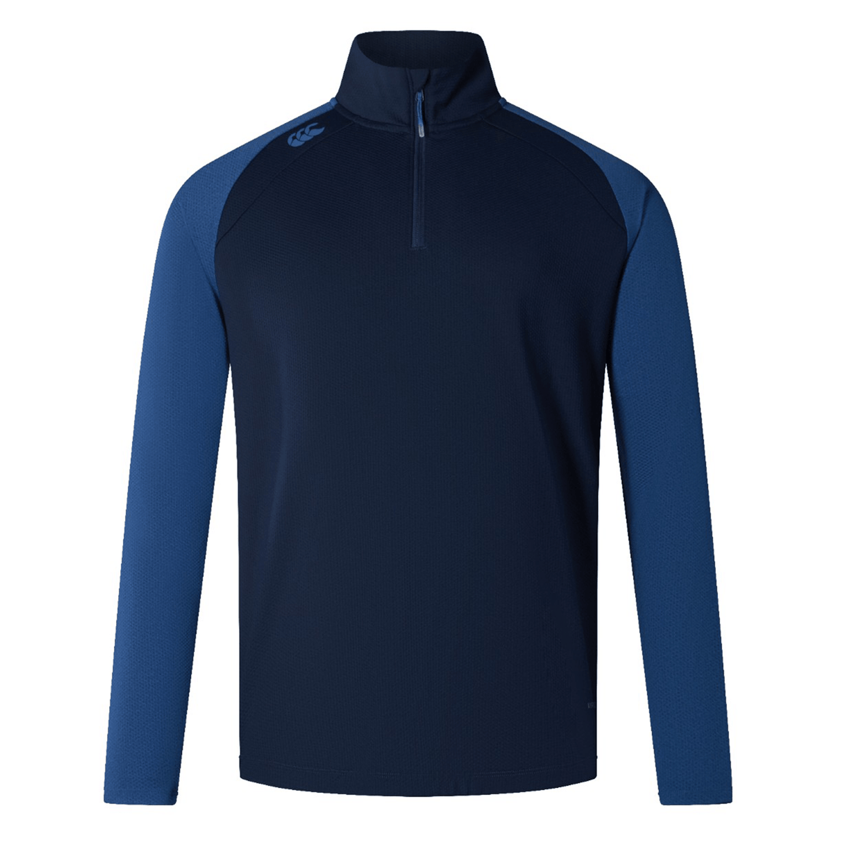 The men's navy Canterbury Elite First Layer half zip pullover with VapoDri technology.